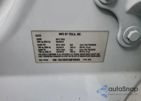2022 Tesla Model Y from USA, damaged, VIN 7SAYGDEE3NF400365